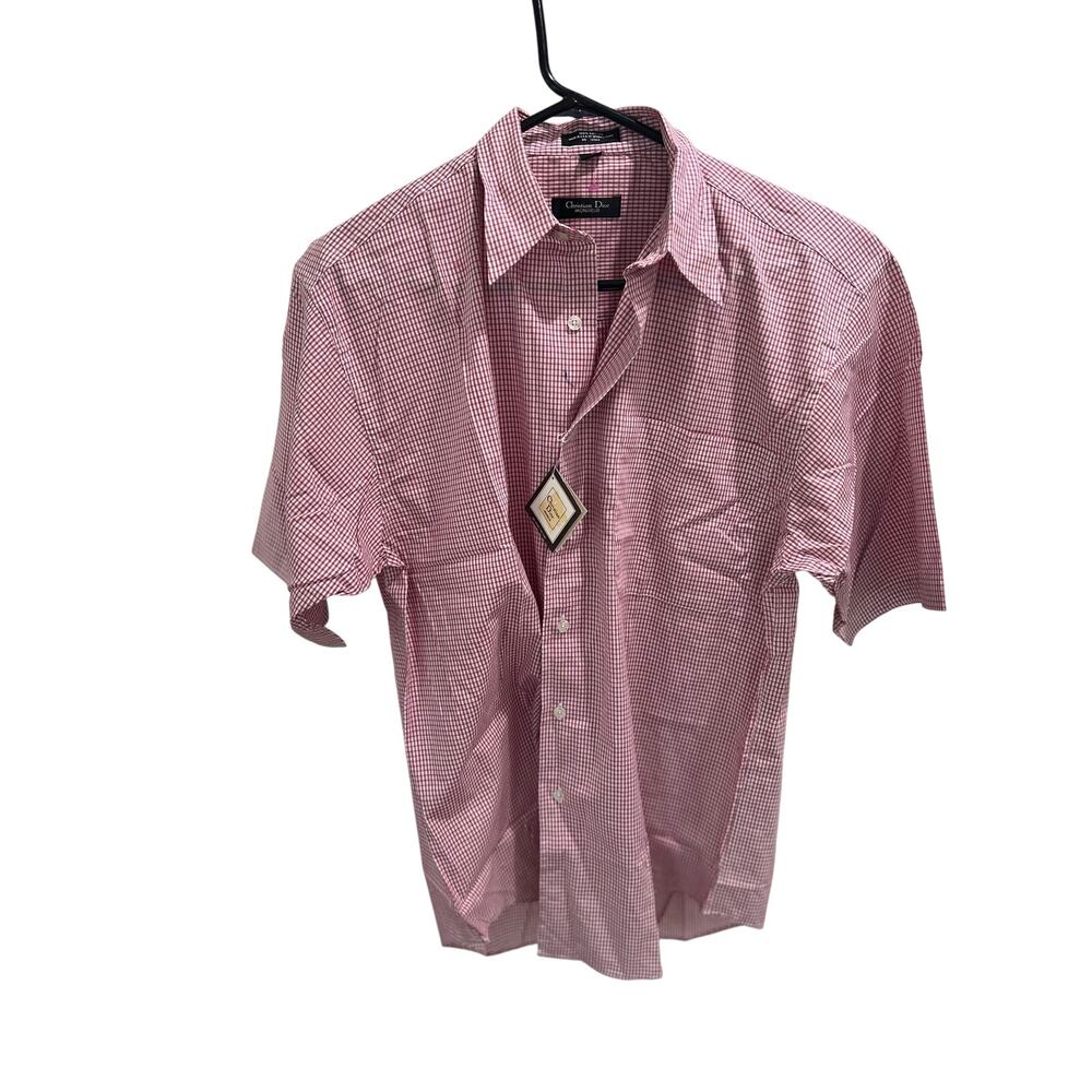 Christian Dior Monsieur Men’s M Pink Gingham Check Short Sleeve Button Shirt